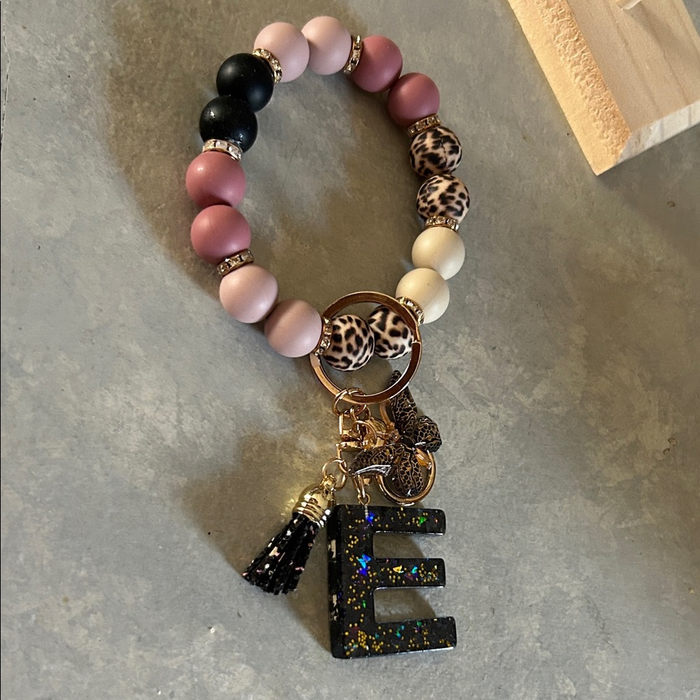 Multicolor Beaded Keychain with Initial Charm